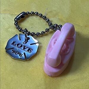 Pink telephone Key & Card Holder Charm with Silver 'Love You' Tag